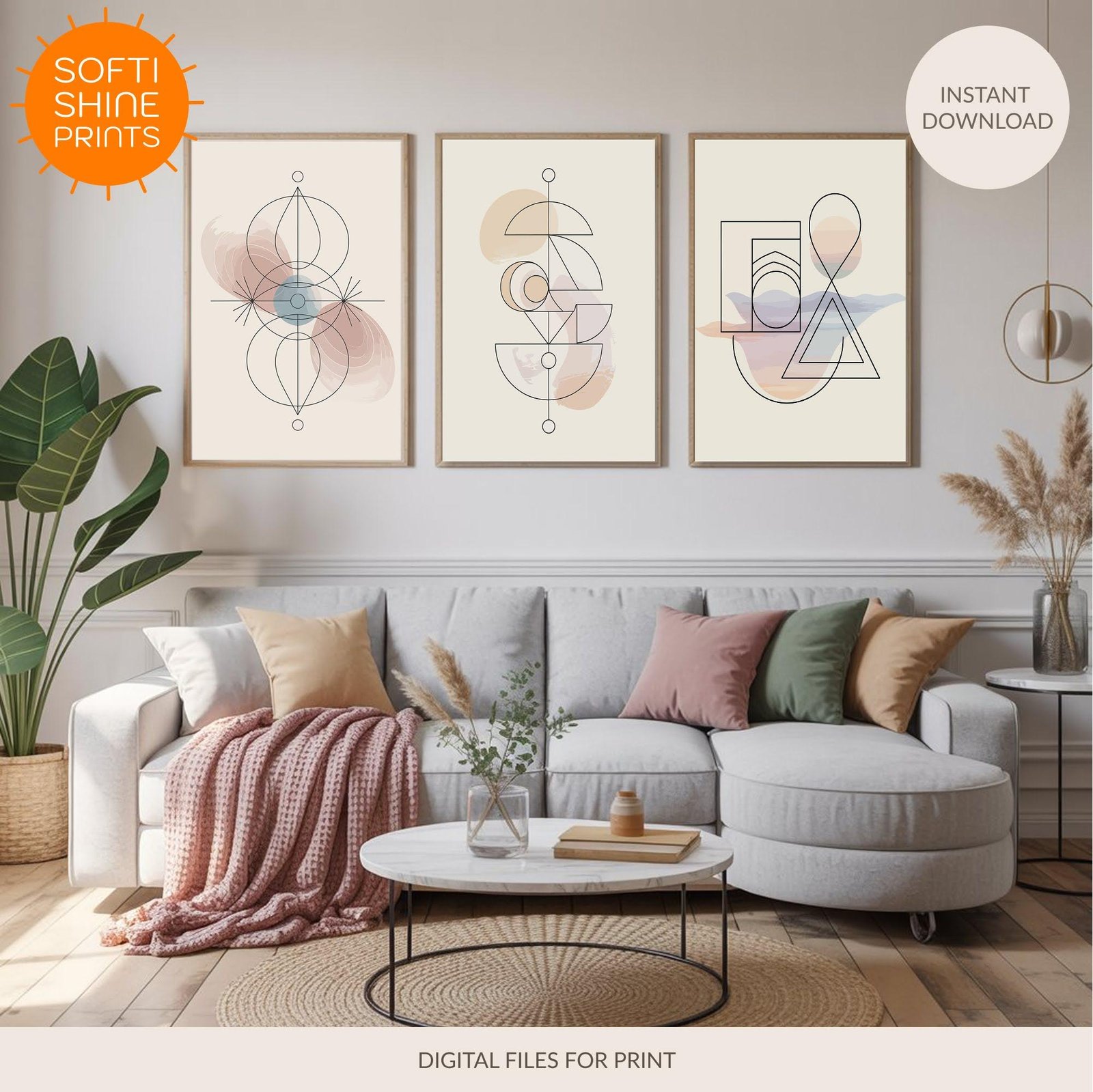 A set of geometric patterns — prints with sacred geometry, abstract wall decorations in a boho style. - printable digital download by SoftiShinePrints