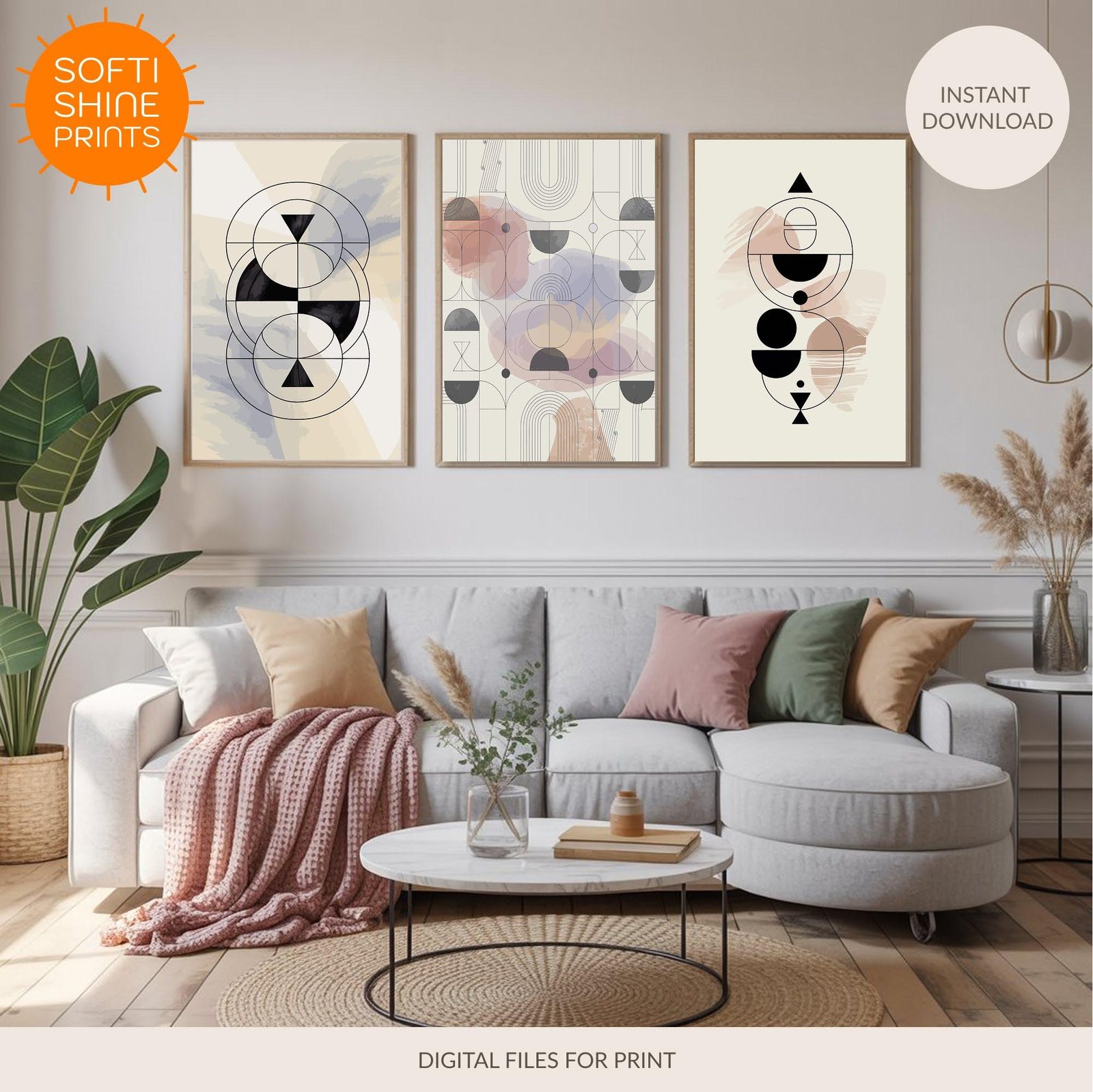 Minimalist Abstract Geometric Wall Art Set - printable digital download by SoftiShinePrints