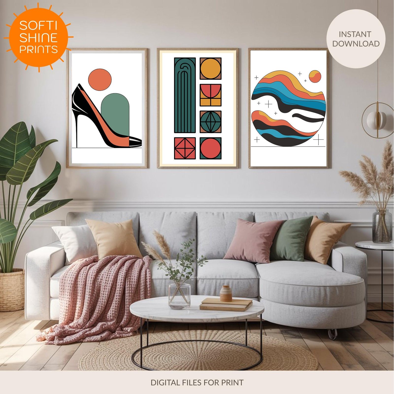 A set of modern abstract geometric designs - printable digital download by SoftiShinePrints