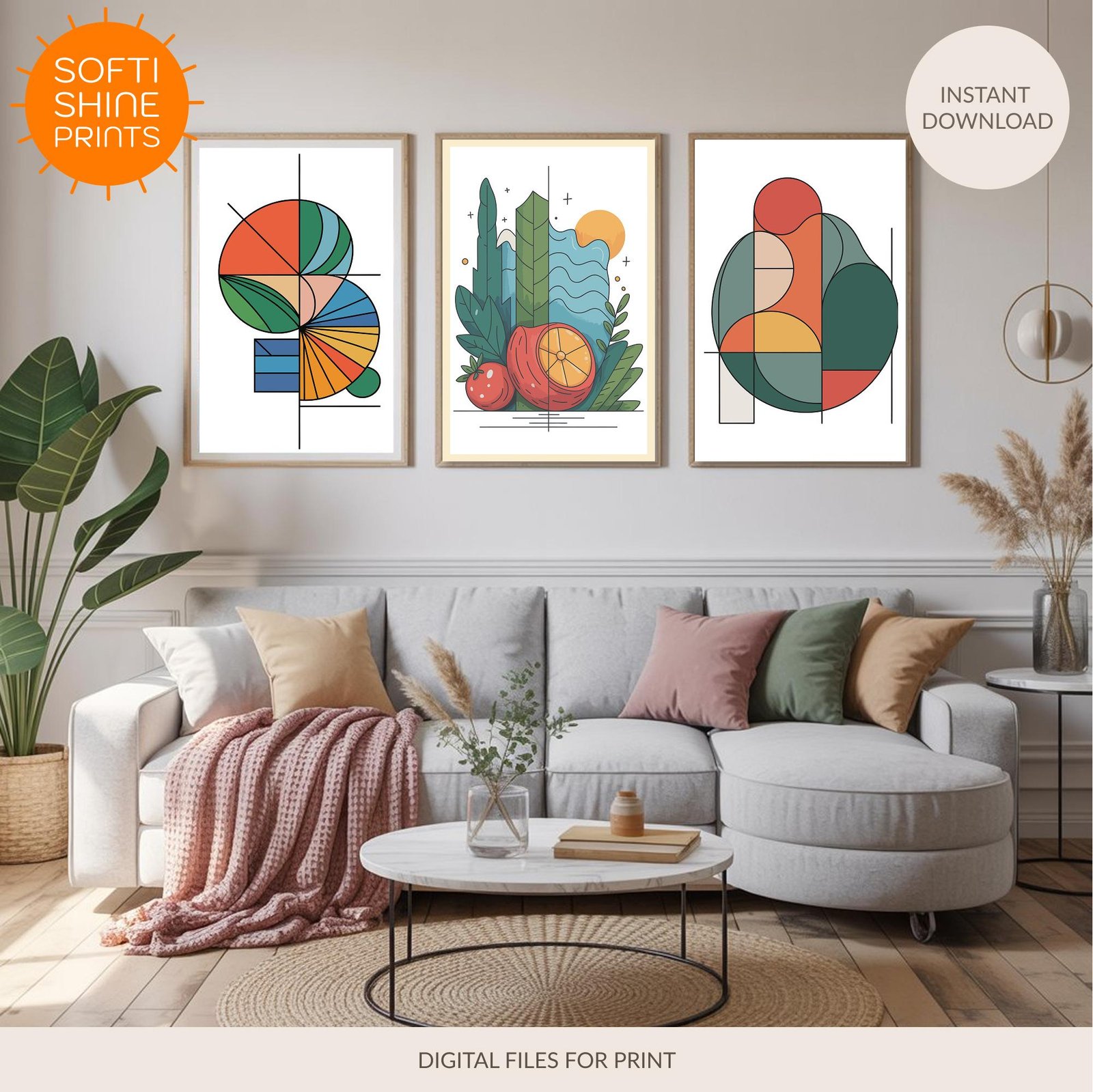 Abstract Geometric Wall Art Set - printable digital download by SoftiShinePrints