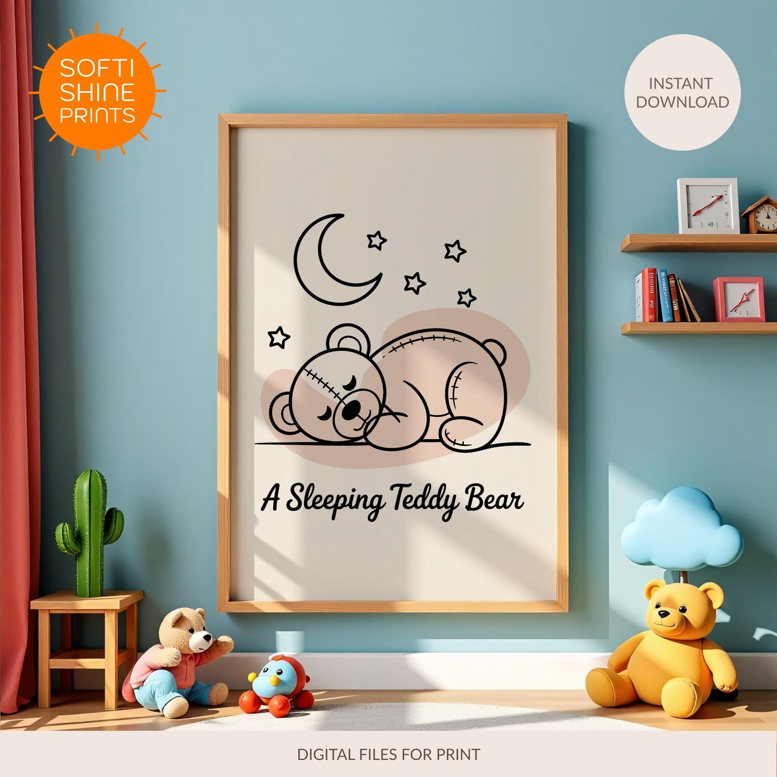 Teddy Bear Line Art Print: Minimalist Nursery Decor (Digital Download - printable digital download by SoftiShinePrints